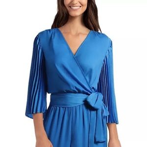 GIGI PARKER•wrap pleated sleeve cobalt blue blouse small NWOT